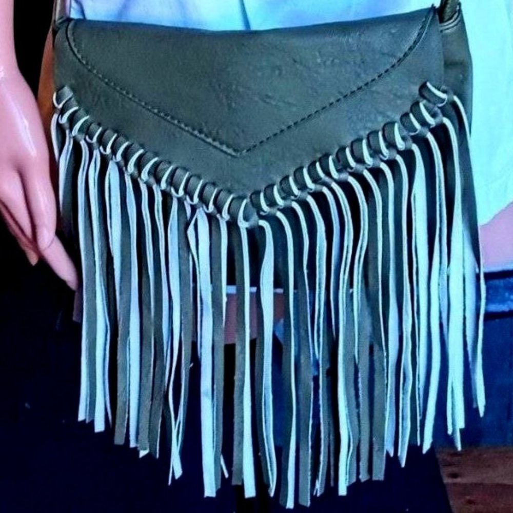 Green Leather Tassels Women's Bag